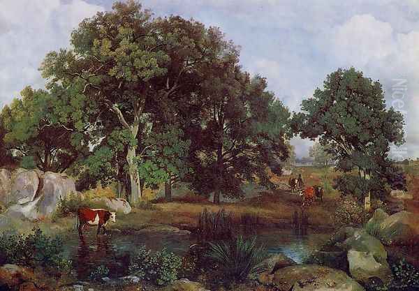 Forest of Fontainebleau Oil Painting by Jean-Baptiste-Camille Corot