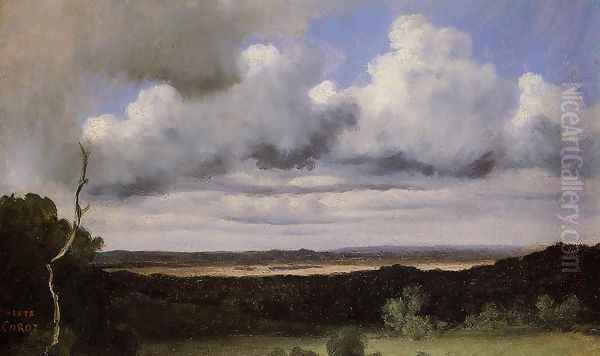 Fontainebleau, Storm over the Plains Oil Painting by Jean-Baptiste-Camille Corot