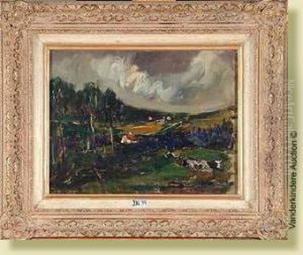 Paysage Aux Vaches Oil Painting by Charles Dehoy