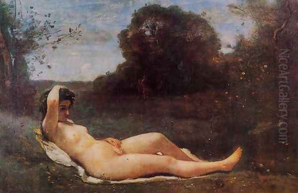 Reclining Nymph Oil Painting by Jean-Baptiste-Camille Corot