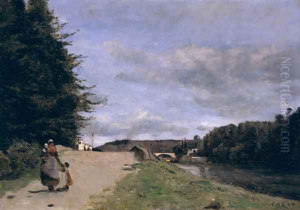 Landscape with Mother and Children Oil Painting by Jean-Baptiste-Camille Corot