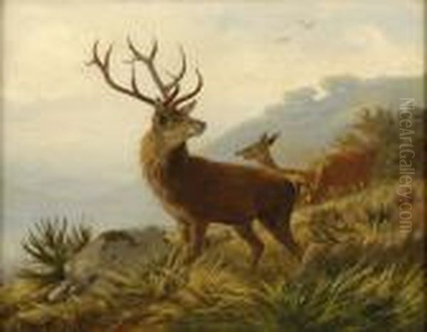 Hirschrudel. Oil Painting by Carl Friedrich Deiker