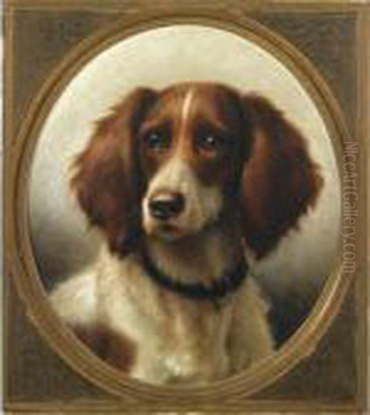 Two Portraits Of Spaniels; A Pair Oil Painting by Carl Friedrich Deiker