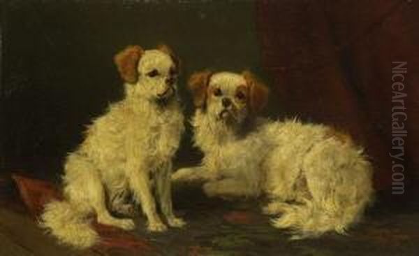 Zwei Hundchen. Oil Painting by Carl Friedrich Deiker