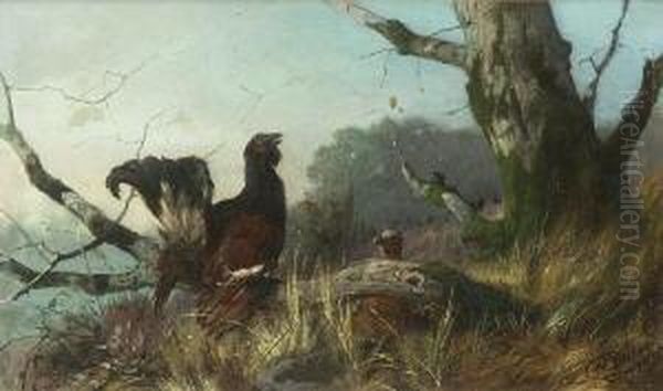 Birkhahn Oil Painting by Carl Friedrich Deiker