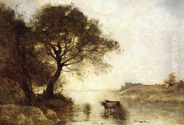 A Ford with Large Trees Oil Painting by Jean-Baptiste-Camille Corot