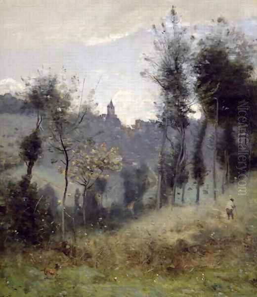 Canteleu near Rouen Oil Painting by Jean-Baptiste-Camille Corot