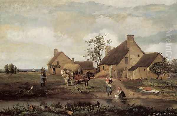 A Farm in the Nievre Oil Painting by Jean-Baptiste-Camille Corot