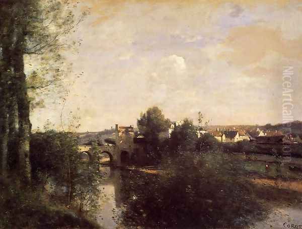 Old Bridge at Limay, on the Seine Oil Painting by Jean-Baptiste-Camille Corot