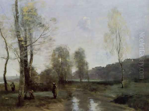 Canal in Picardi Oil Painting by Jean-Baptiste-Camille Corot