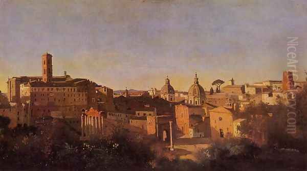 The Forum seen from the Farnese Gardens, Rome, 1826 Oil Painting by Jean-Baptiste-Camille Corot