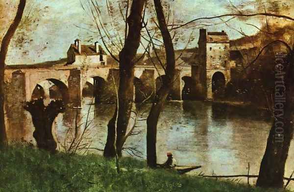 The Bridge at Mantes Oil Painting by Jean-Baptiste-Camille Corot