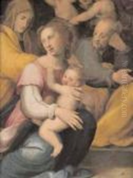 Sacra Famiglia Con Sant'anna E Putti Oil Painting by Francesco Brini Active Florence