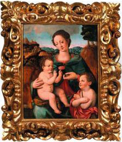 Madonna Col Bambino E San Giovannino In Un Paesaggio Oil Painting by Francesco Brini Active Florence