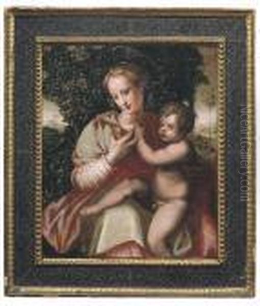 Madonna Col Bambino In Un Paesaggio Oil Painting by Francesco Brini Active Florence