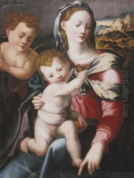 Madonna Col Bambino E San Giovannino Oil Painting by Francesco Brini Active Florence