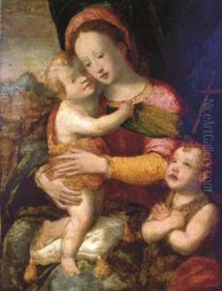 The Madonna And Child With Infant Saint John Oil Painting by Francesco Brini Active Florence