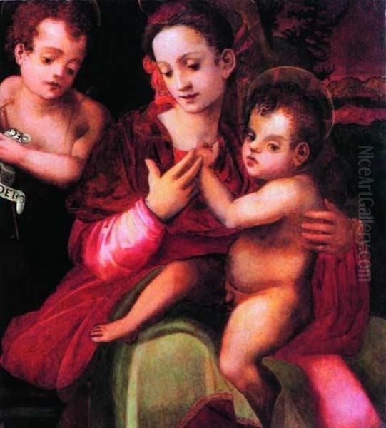 Madonna Con Bambino E San Giovannino Oil Painting by Francesco Brini Active Florence