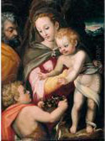 The Holy Family With Saint John The Baptist Oil Painting by Francesco Brini Active Florence