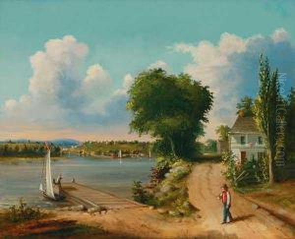 ''catskill On Hudson'' Oil Painting by Albertus Orient Del Browere