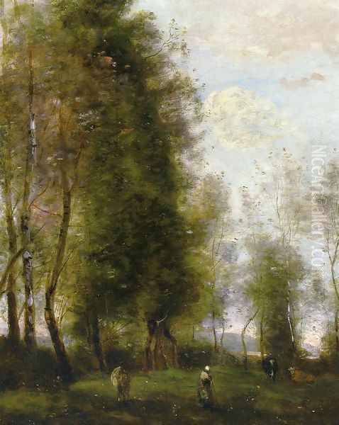 A Shady Resting Place (or Le Dormoir) Oil Painting by Jean-Baptiste-Camille Corot