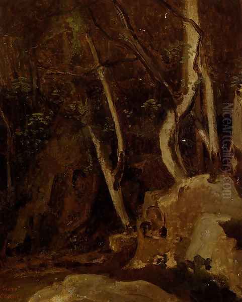 A Civita Castellana, Rochers Boises Oil Painting by Jean-Baptiste-Camille Corot