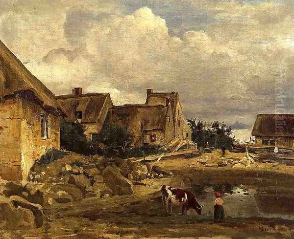 A Farmyard near Fontainebleau Oil Painting by Jean-Baptiste-Camille Corot