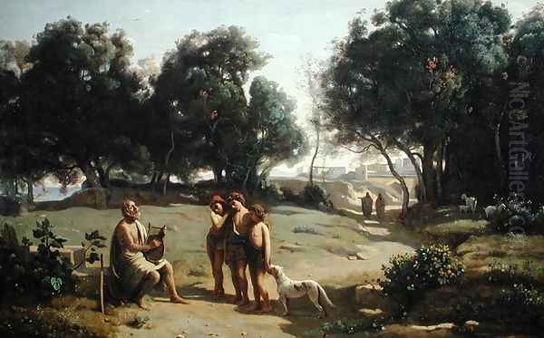 Homer and the Shepherds in a Landscape, 1845 Oil Painting by Jean-Baptiste-Camille Corot