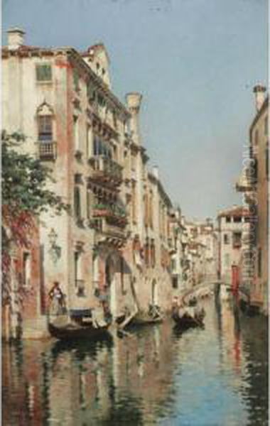 A Sunlit Venetian Backwater Oil Painting by Federico del Campo