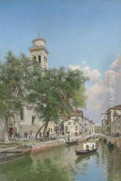 Gondolas On A Venetian Canal Oil Painting by Federico del Campo