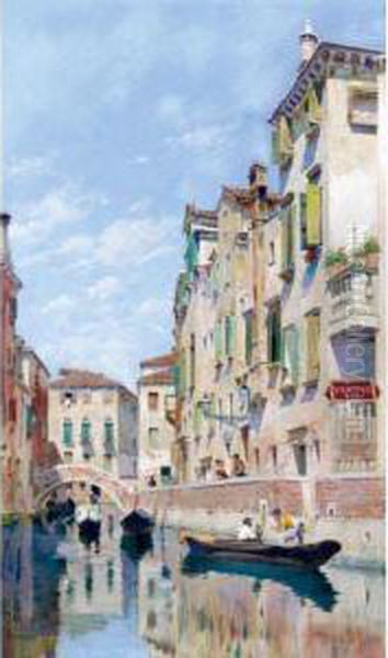 Gondolas On A Venetian Canal Oil Painting by Federico del Campo