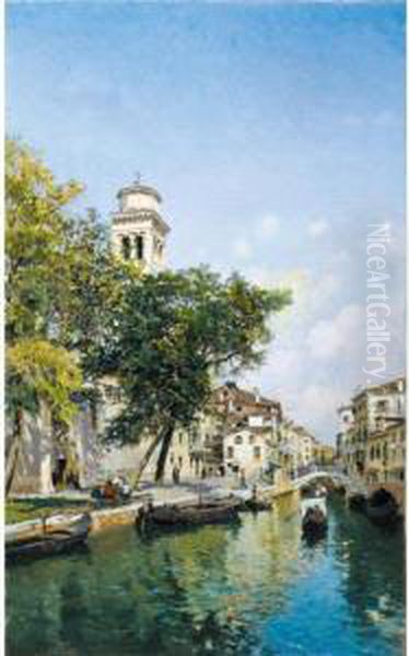 Gondolas On A Venetian Canal Oil Painting by Federico del Campo