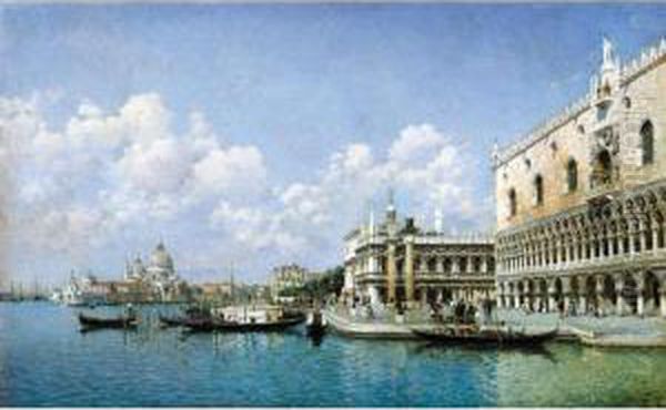 View Towards The Doge's Palace And Santa Maria Della Salute Oil Painting by Federico del Campo