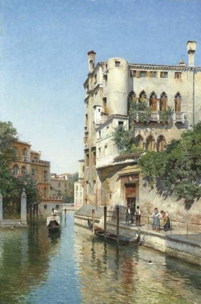 An Afternoon In A Venetian Backwater Oil Painting by Federico del Campo