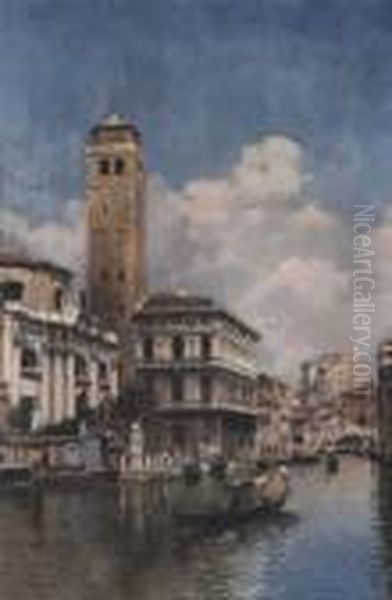 Gondolas On A Venetian Canal Oil Painting by Federico del Campo