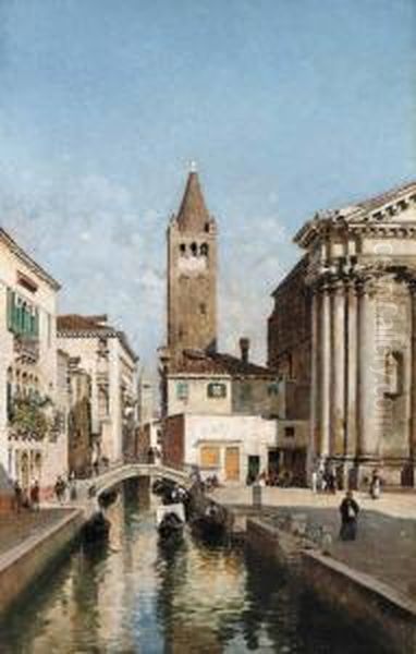 A Venetian Canal With The Church Of San Barnaba And Campo San Barnaba, Dorsoduro, Venice Oil Painting by Federico del Campo