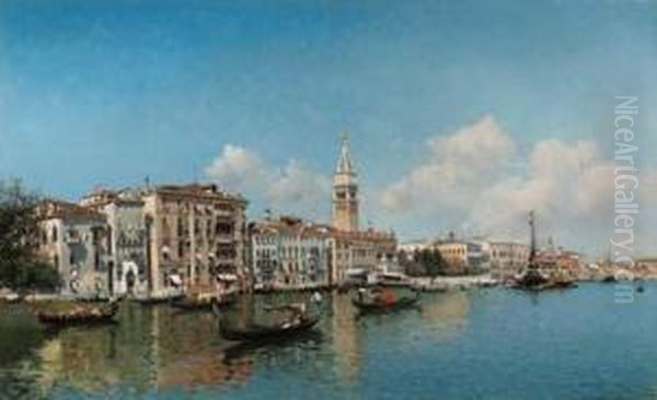 The Grand Canal, Venice With St. Mark's Campanile In Thebackground Oil Painting by Federico del Campo