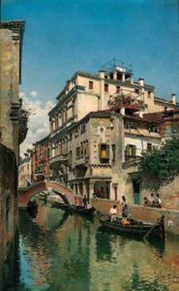 A Venetian Backwater Oil Painting by Federico del Campo