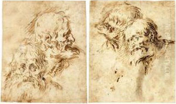 Two Studies Of Bearded Old Men Oil Painting by Antonio Del Castillo Y Saavedra