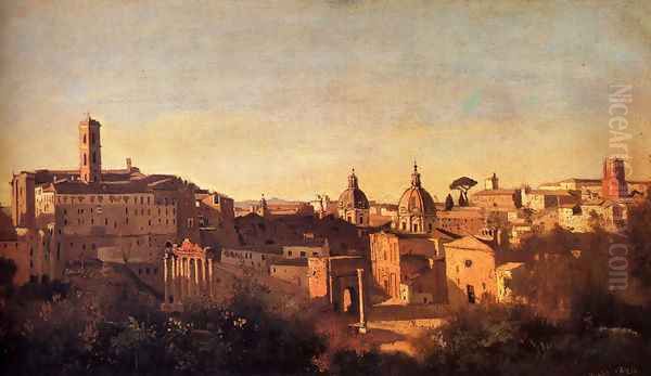 Forum Viewed From The Farnese Gardens Oil Painting by Jean-Baptiste-Camille Corot