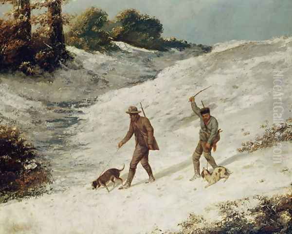 Hunters in the Snow or The Poachers Oil Painting by Jean-Baptiste-Camille Corot