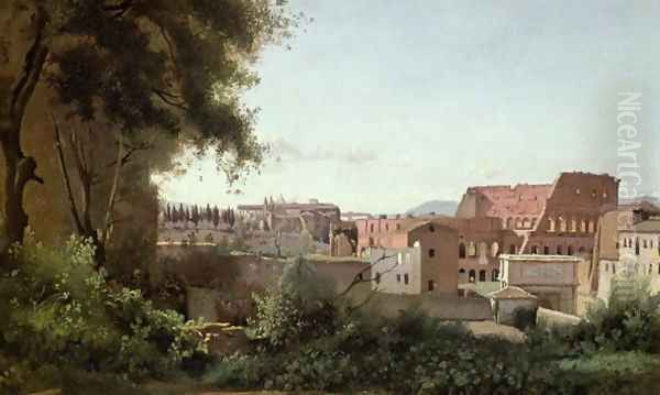 View of the Colosseum from the Farnese Gardens, 1826 Oil Painting by Jean-Baptiste-Camille Corot