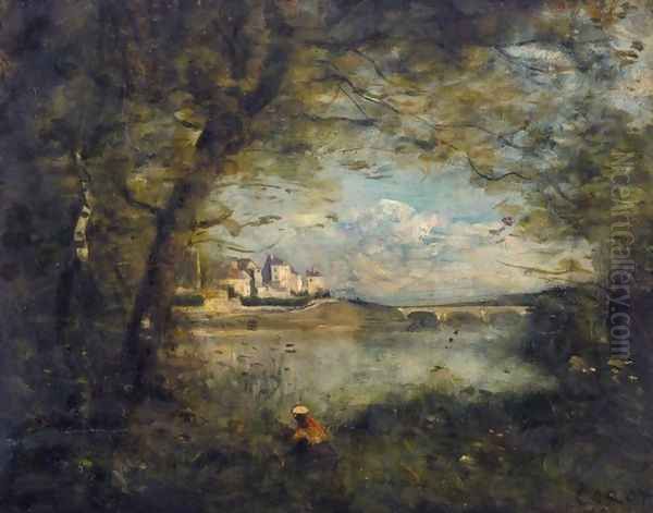 Souvenir du Pont de Mantes Oil Painting by Jean-Baptiste-Camille Corot