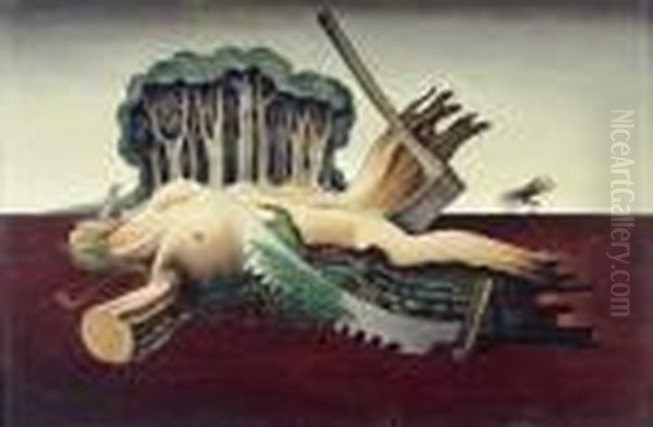 E Surrealiste, 1943 Oil Painting by Felix Aime Del Marle