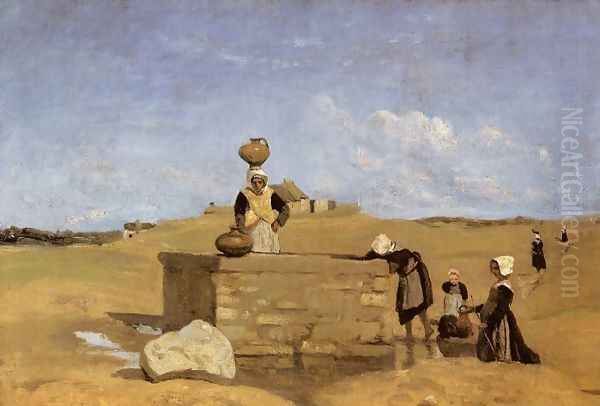 Breton Women at the Well near Batz, c.1842 Oil Painting by Jean-Baptiste-Camille Corot