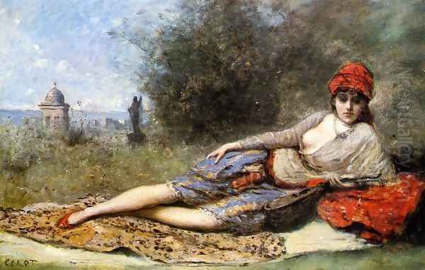 Sicilian Odalisque Oil Painting by Jean-Baptiste-Camille Corot