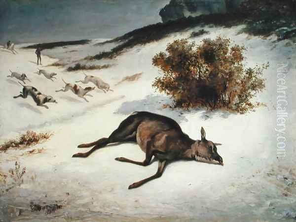 Hind Forced Down in the Snow, 1866 Oil Painting by Jean-Baptiste-Camille Corot