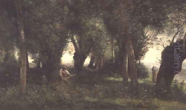 Man Scything by a Willow Plot, c.1855-60 Oil Painting by Jean-Baptiste-Camille Corot