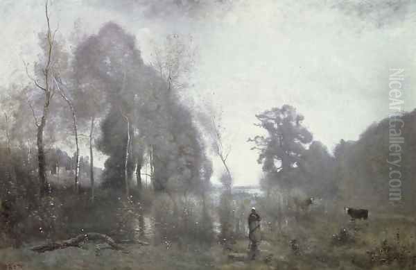 The pond at Ville d'Avray, 1868 Oil Painting by Jean-Baptiste-Camille Corot