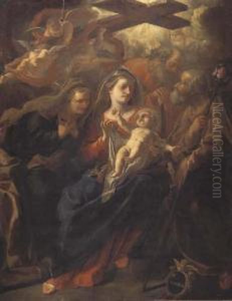 Sacra Famiglia Con San Gioacchino, Sant'anna E Angeli Con La Croce Oil Painting by Giacomo del Po